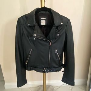 Black leather motorcycle jacket